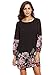Floerns Women's Chiffon Floral Long Sleeve Shift Dress Black XL