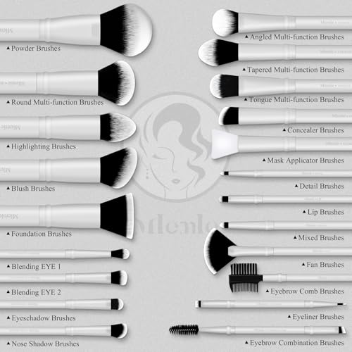 Image of Makeup Brushes Set, Mlemle Professional 25 Pcs Makeup Kit, Include Foundation Powder Blush Concealers Eye shadows 21 Pcs Makeup Brushes and 2 Powder Puff, 2 Makeup Sponge(B01-white)