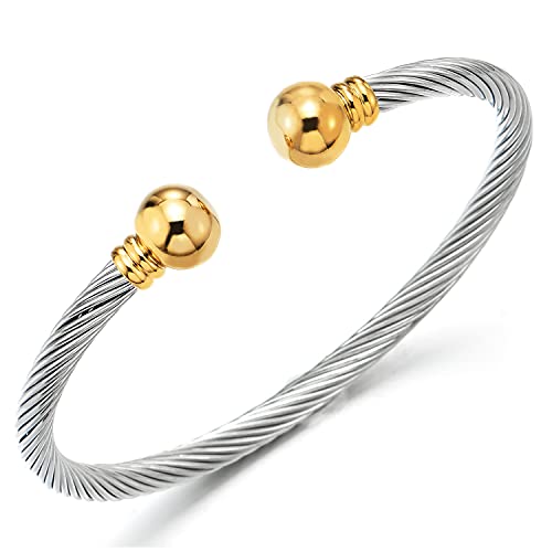 COOLSTEELANDBEYOND Oro Plata Elástica Ajustable, Pulsera de Hombre Mujer, Acero...