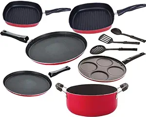NIRLON Non Stick Coated Aluminium Cookware Utensil Combo Set Offer, 9 - Piece [FT13_FT10_GP22_GP24_Cas20_UP4_3SPN]