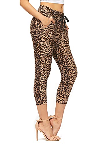 Conceited Ultra Soft Jogger Capri Sweatpants with Pockets for Women - High Wasited - Jogger Capri - Soft Spot - Large - CJOG-377 Leopard-L-1