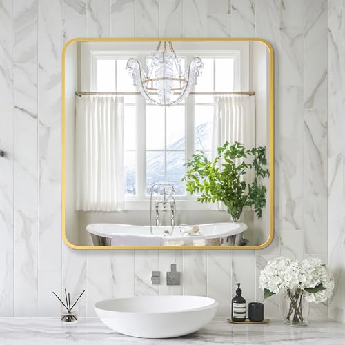 Image of Delma Bathroom Vanity Mirror, Gold Framed Mirror for Over Sink, 30x30