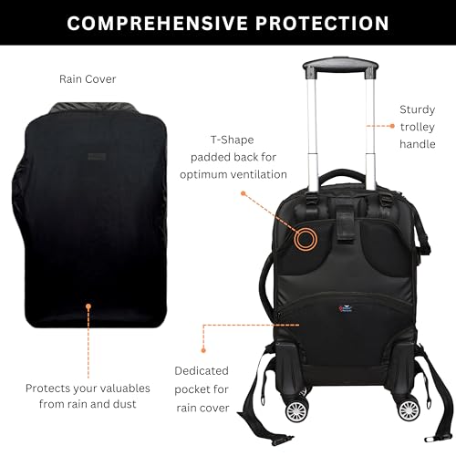 Image of Kamron T - 3 Professional Camera Trolley Backpack, 50L Capacity, Fits 14-inch Laptop, Multiple Compartments, Water Resistant, Black