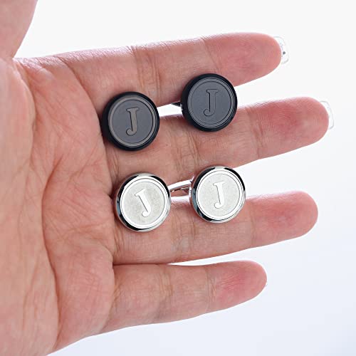 Orazio Cufflinks For Men Engraved Initials Cufflinks Silver Black Set Stainless Steel Tuxedo Shirt Cuff Links Letter Alphabet A-Z Gift With Box For Wedding,Dad,Groom,Groommen,Husband(J） #TOP5