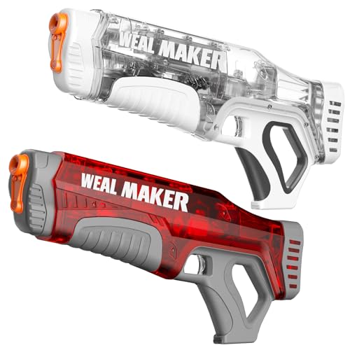 2P Self-Filling Function Electric Water Gun IP67 Waterproof, Automatic Pulse Quickly Shooting Squirt Guns, Watergun Blaster for Pool/Beach Toys(White + Red)