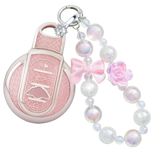 Coque de clé Mini Cooper rose en TPU chic pour ne plus perdre vos clés de Clubman ou Countryman