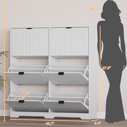 Image of BORNOON Large Shoe Cabinet for Entryway, Tall Narrow Shoe Storage Cabinet with 6 Flip Drawers and Adjustable Shelves, Shoe Rack Cabinet Organizer for Hallway, Foyer, Small Apartment
