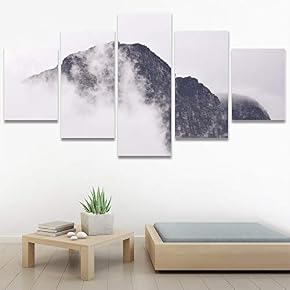 SIGNWIN 5 Panel Canvas Wall Art Foggy Mountains...