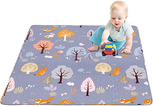 MIIMER Washable Baby Play Mat Portable Playmat for Babies 63x43”, Foldable Toddler Playpen Mat Non-Slip Baby Tummy Time Mat, Soft Floor Play Mats for Infants Extra Large Crawling Mat