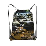 PAQOLSMCKR Mochila con cordón, plegable, con piedras de arroyo, bolsa de cuerda, bolsa deportiva para gimnasio para mujeres y hombres, Stream Stones, Talla única