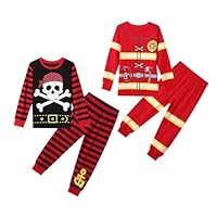 Aegisdorn Kids Boys Girls Pirate Fireman Doctor Costume Pyjama 4Pcs Set Long Sleeve Cotton Sleepwear 1-8Y (UK, Age, 3 Years, 4 Years, Pirate & fireman)