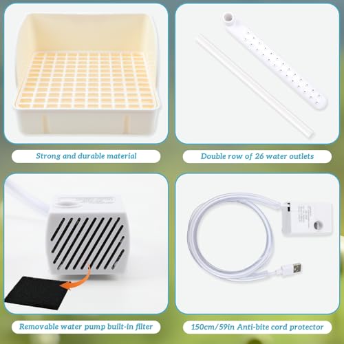 Image of Automatic Bird Bath Fountain, USB Powered Bathtub for Parrots | Chew-Proof Anti-Bite Power Cord, Running Water Faucet Showers, Beige Tub for Parakeets, Cockatiels, Conures, African Greys
