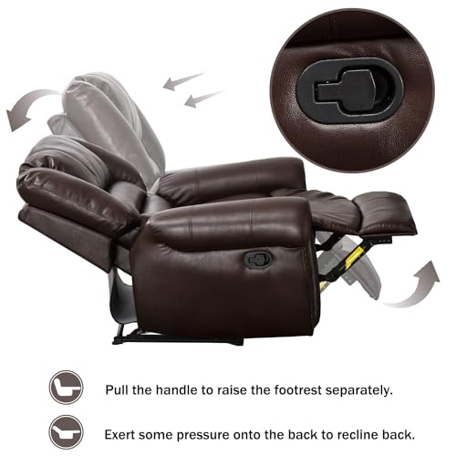 Image of CANMOV Leather Recliner Chair Set of 2, Classic and Traditional Manual Recliner Chair with Comfortable Arms and Back,Manual Single Recliner Sofa for Living Room, Brown