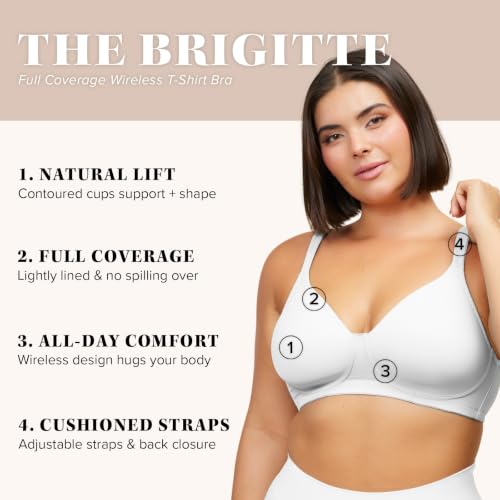 Image of Leading Lady, Brigitte Full Coverage, Wireless, Padded T-Shirt Bra, Ballet Back, Side & Back Smoothing, Wide Straps, 36A-54G
