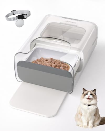 HEAPETS RFID Automatic Cat Feeder with Collar Sensor Anti-Stealing Food Dispenser with Sealed Lid for Wet Dry Food and Different Diet for Multi-Pet Home Auto Pet Feeder for Cats & Small Dogs White