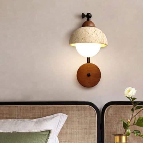 Lámpara de pared de travertino amarillo y madera de granja con interruptor 5
