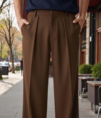 Image of KOTTY Men's Wide Leg Casual Style Korean Trousers with Relaxed Fit Tailoring Modern Structured Design for Professional Wear