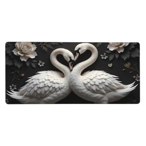 Grand tapis de bureau cygne blanc tapis de souris pour clavier PC pour éviter les glissements