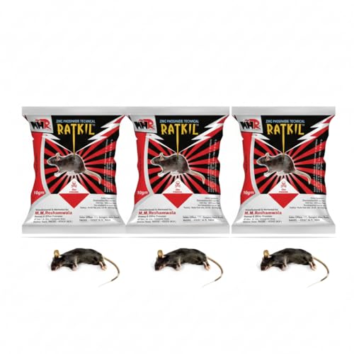 MMR Ratkil Zinc Phosphide Rodent Control Powder, Fast Acting Formula for Rats, 10gm (10 Gram Powder, 3, Count)