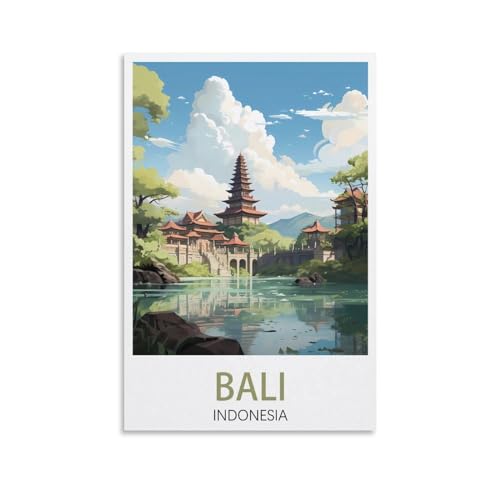 PuPLuM Poster de voyage vintage de Bali Indonésie sur toile pour décoration d'intérieur : salon, 20 x 30 cm