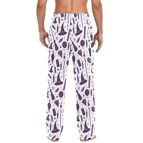 Men's Halloween Witch Pajama Pants with Pockets - Straight Fit Cotton Sleep Bottoms for Lounge & Nightwear#5993