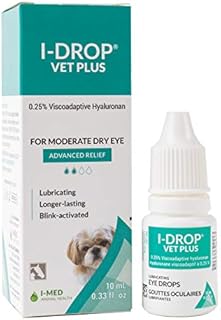 I-DROP VET PLUS Lubricating Eye Drops for Pets: for Acute or Seasonal Dry Eyes, Superior Comfort, Fewer Applications Needed, 0.25% Hyaluronan, Long-lasting Relief, Multidose Bottle, One Bottle (10 ml)