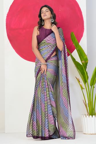 Image of MIRCHI FASHION Women Saree | Chiffon Chevron Zig Zag Printed Office Wear Sari with Blouse