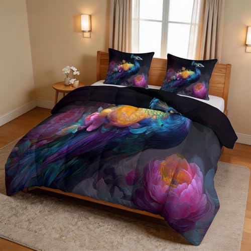 Edredón lavable de microfibra transpirable negro con 2 fundas de almohada de 155 x 220 cm 6