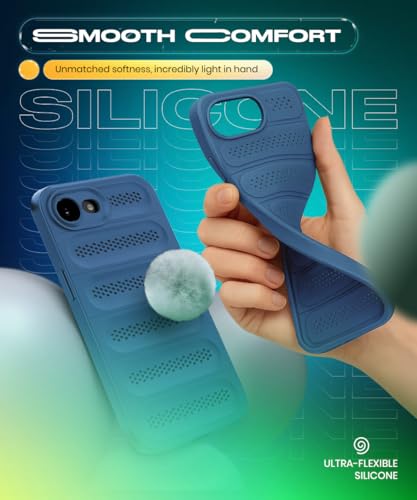 Image of WOW IMAGINE Ultimate Silicone Back Cover Case for iPhone 16e | iPhone 17e | Heat Dissipation Thin Soft TPU | 360 Camera Protection | Breathable Cooling Holes - Deep Blue