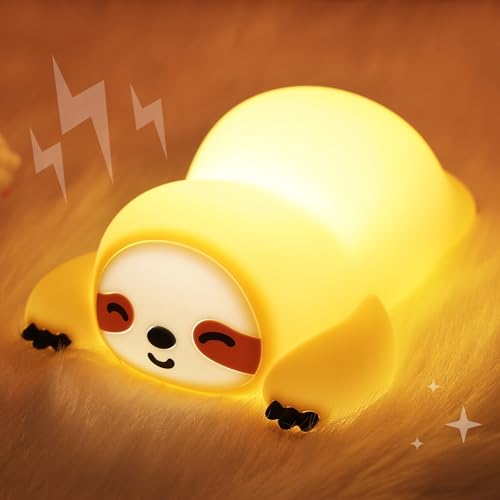 Image of Sloth Night Light, Cute Squishy Lamp for Bedroom, Silicone Animal Dimmable & Timer Rechargeable Nightlight for Girls Boys Kids, Home Decor Christmas Birthday White Elephant Gifts