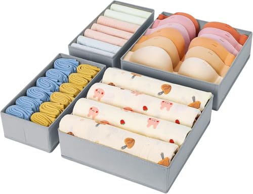 DIMJ Organizador Cajones Juego de 4 Cajas Almacenaje Plegables de Tela Para Guardar Ropa, Organizadores de Cajones No Tejidos, Calcetines, Ropa Interior, Beige