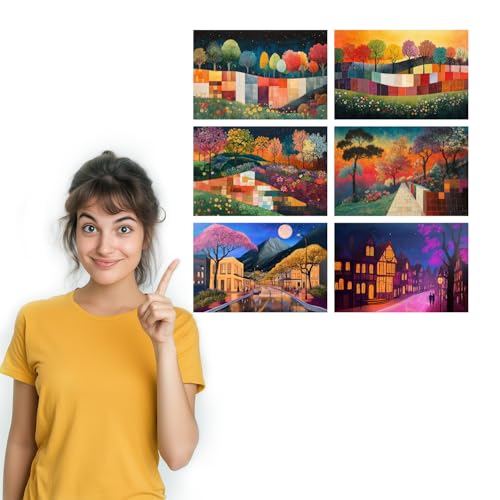 Image of SiddArtify Colorful Landscape Wall Art Prints Set - Modern Tree Poster Decor for Living Room Bedroom Office - 8x12 Sticker Pack of 6