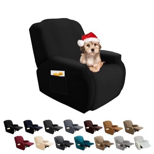 FIGOOO Fodera per poltrona Relax 1 posto, fodera per poltrona estensibile 4 pezzi, copertura per poltrona reclinabile Relax con tasca laterale universale, lavabile, fodera per poltrona da massaggio,