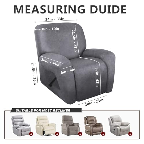 Image of molasofa Recliner Chair Covers 4 Pieces Leather Like Large Recliner Chair Covers with Pocket Waterproof Non Slip Stretch Recliner Slipcover for Lazy Boy Recliner Chairs Washable (Light Grey)