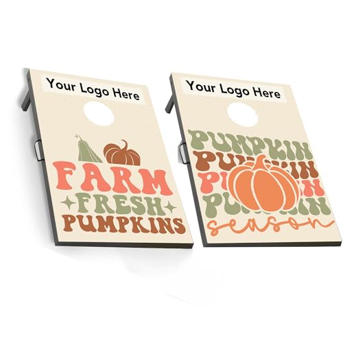 Custom Pumpkin Patch Cornhole Boards for Farms | Personalized with Your Logo, Durable Solid Wood, Complete Set with Bean Bags, Halloween Cornhole Set