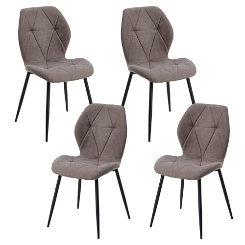 HJhomeheart Lot de 4 Chaises de Salle à Manger, Chaises de Cuisine Modernes, Chaises Rembourrées avec Pieds en Métal, Coussins en Tissu à Motif Losange,...