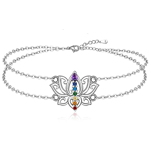 Talonior-7-Chakra-Anklet-Lotus-Flower-Chakra-Ankle-Bracelet-for-Women-Sterling-Silver-Yoga-Healing-Stones-Lotus-Anklets-Layered-Mom-Mothers-Day-Birthday-Christmas-Gifts-Sterling-Silver-Cubic-Zirconia