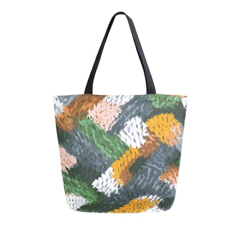 Extra Large Shoulder Tote Bag for Beach Travel Weekender Gym Green Brown Snake Skin Pattern Reusable Grocery Canvas Shopping Bag