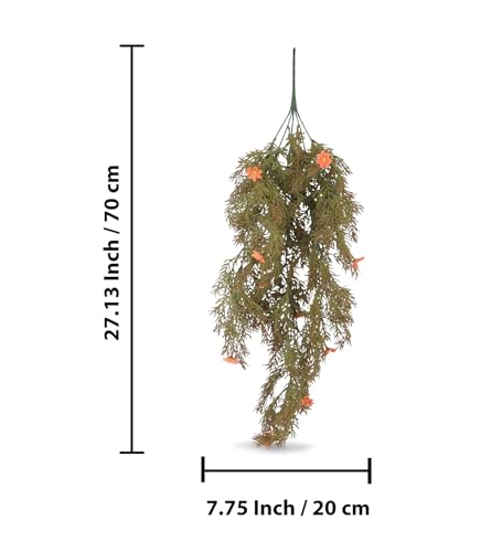 Image of Foliyaj Artificial Orange Daisy Vine with Metal Wall Stand | Show Pieces for Living Room | Faux Plants for Home Decor | Decorative Creeper Vine for Home and Office Decoration | 70 cm Length