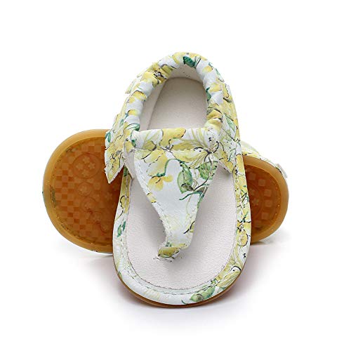 HsdsBebe Infant Baby Girls PU Leather Summer Sandals Rubber Non Slip Soft Sole Toddler Outdoor Beach Tassel First Walker Newborn Slippers Shoes(ZH175 Flower Yellow,2)