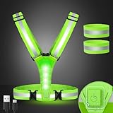 ConKrian LED Reflective Vest Running Gear, 5 Lights Colors, 3 Modes, Adjustable for Running, Cycling, Walking - Led Running Vest for Men, Women, Kids (Single Green)