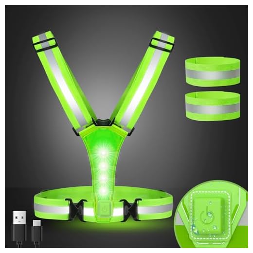 ConKrian LED Reflective Vest USB Rechargeable Running Gear Night Light up Vest Safety Gear Adjustable Elastic Size Night Running LED VES for Men/Women/Child (Green)