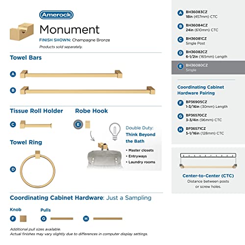 Amerock Bh36080Cz | Champagne Bronze Single Robe Hook | 7/8 In. (22 Mm) Length Towel Holder | Monument | Towel Hook For Bathroom | Bathroom Hardware | Bath Accessories #TOP3