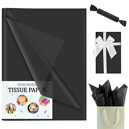 Image of NEBURORA 60 Sheets Black Tissue Paper Set Halloween Gift Wrap Paper(Black) | 14 X 20 Inch, Matte Black Wrapping Paper for Gift Packaging Filler, DIY Art Crafts, Birthday, Wedding, Halloween Party Decor