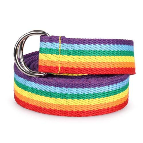 Waist Belt With D Ring - Adjustable Rainbow Rope Belt For Men Women| Long Wide Waistband For Jeans, Shorts, Stylish Colorful Belt With Metal Buckle For Casual Outfits