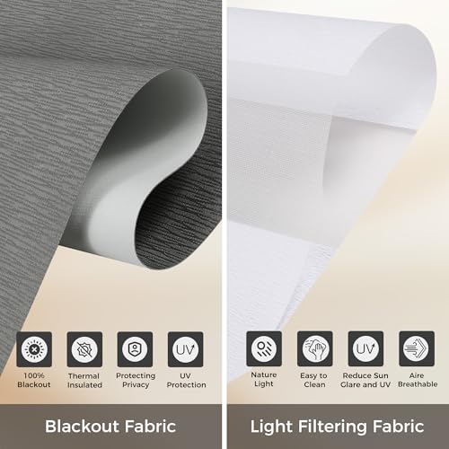 Allesin Zen Cordless Dual Roller Shades with Square Cassette, Double Layer Window Shades, Blackout and Light Filtering, Day and Night Blinds for Home Office Door, Gray and White, 24" W X 46" H