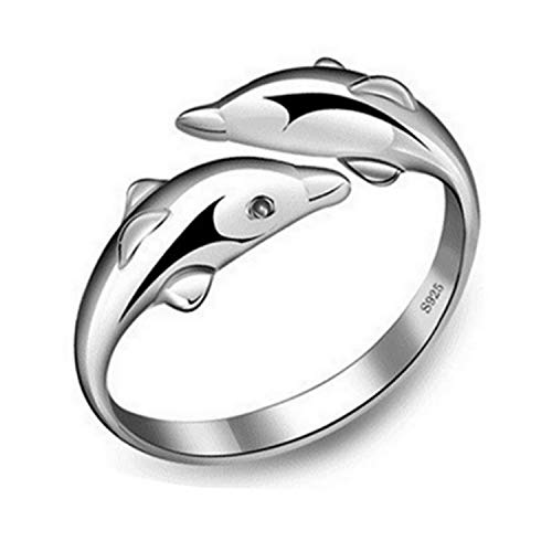 925 Sterling Silver Rings for Women Girls Silver Hugging Hands Open Ring Jewelry Hug Hands Statement Rings Wedding Bands (Silver Dolphin Ring)