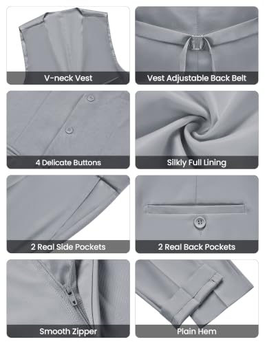Image of WULFUL Men's Slim Fit Suit One Button 3-Piece Blazer Dress Business Wedding Party Jacket Vest & Pant