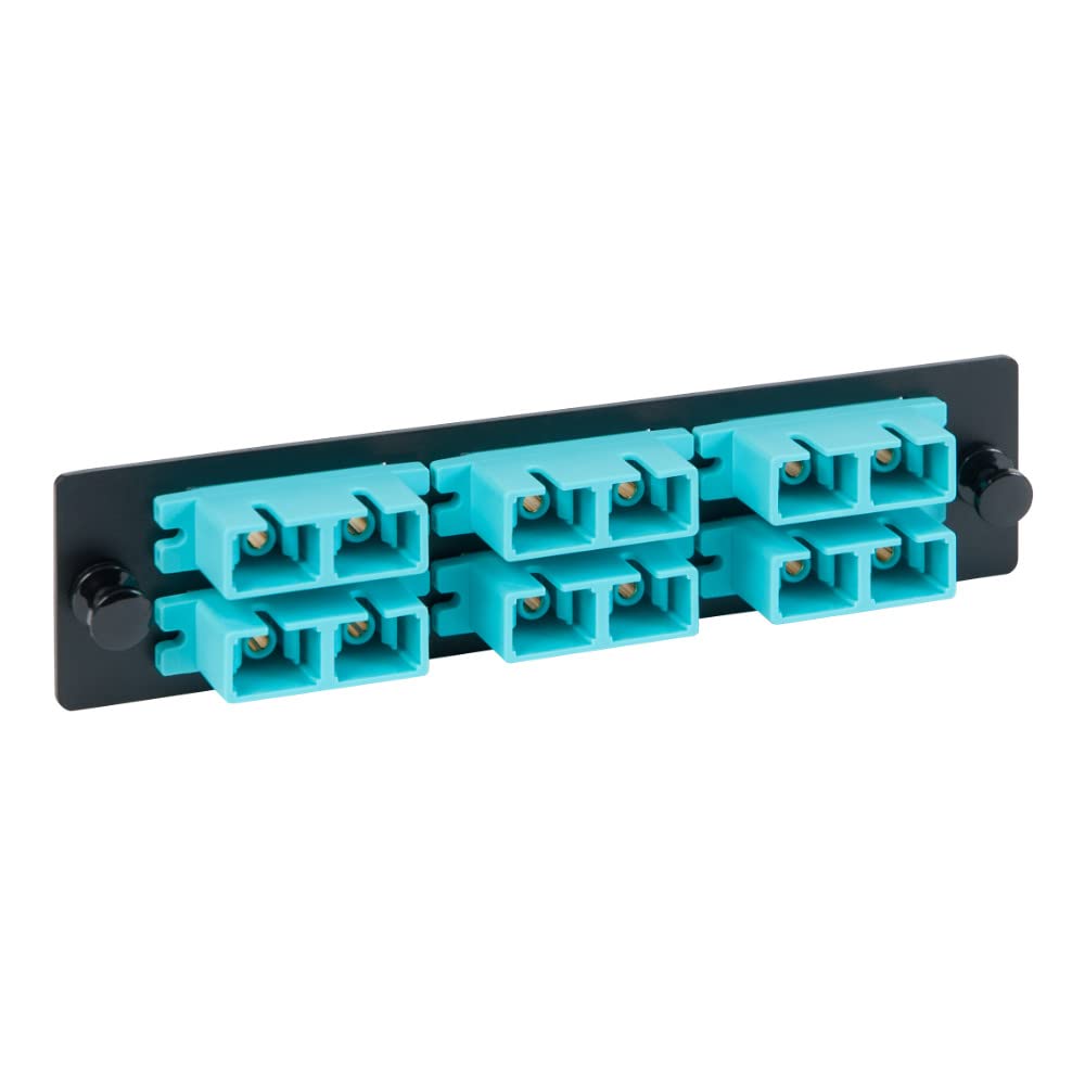 ICC Classic SC-SC Fiber Optic LGX Compatible Adapter Panel with 6 x SC Aqua Multimode Duplex Adapters for 12 Fibers - High-Performance and Reliable Fiber Connectivity Solution