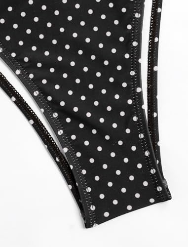 Image of ZAFUL Women's Polka Dot Bikini Set Double Layer Halter Swimsuit Colorblock Side Tie 2 Piece Bathing Suit